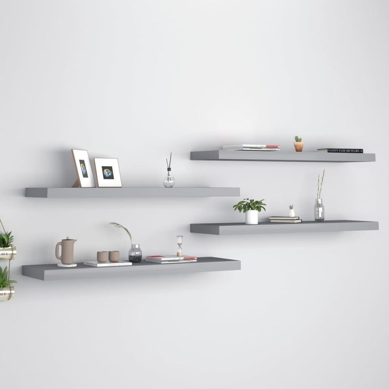 Wandschappen zwevend 4 st 90x23,5x3,8 cm MDF grijs MeubelReus