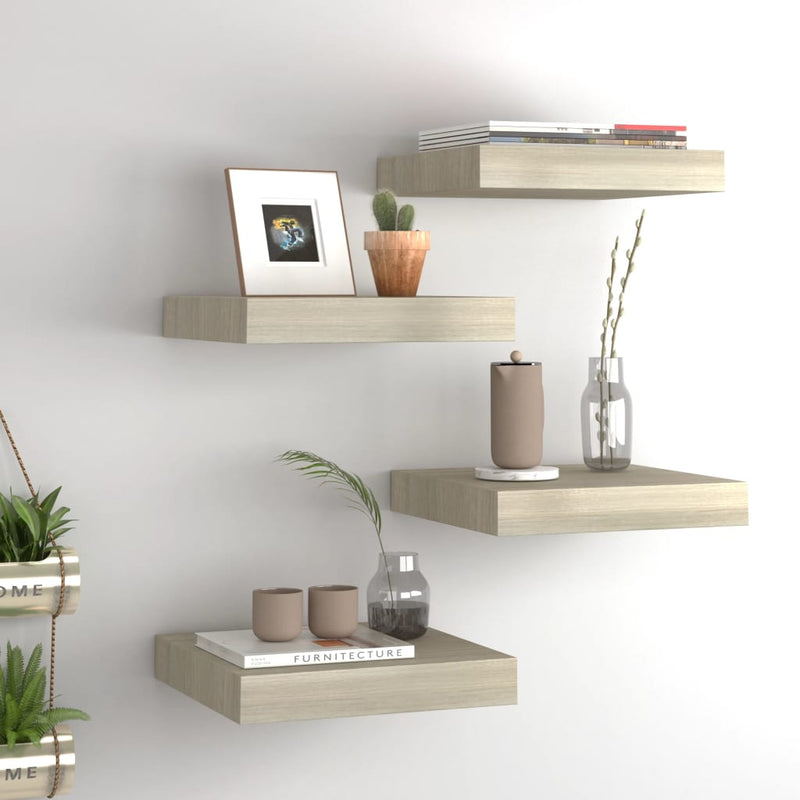 Wandschappen zwevend 4 st 23x23,5x3,8 cm MDF eikenkleurig MeubelReus