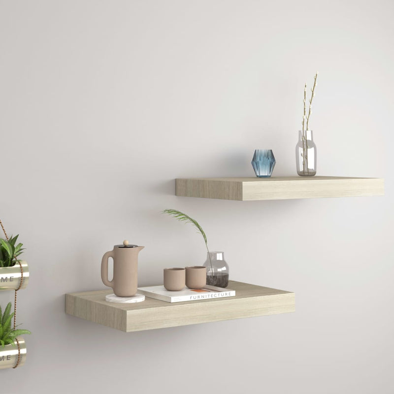 Wandschappen zwevend 2 st 40x23x3,8 cm MDF eikenkleurig MeubelReus