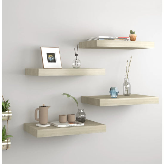Wandschappen zwevend 4 st 40x23x3,8 cm MDF eikenkleurig MeubelReus