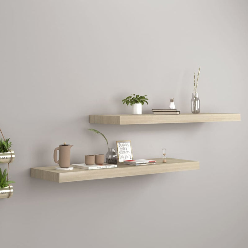 Wandschappen zwevend 2 st 80x23,5x3,8 cm MDF eikenkleurig MeubelReus