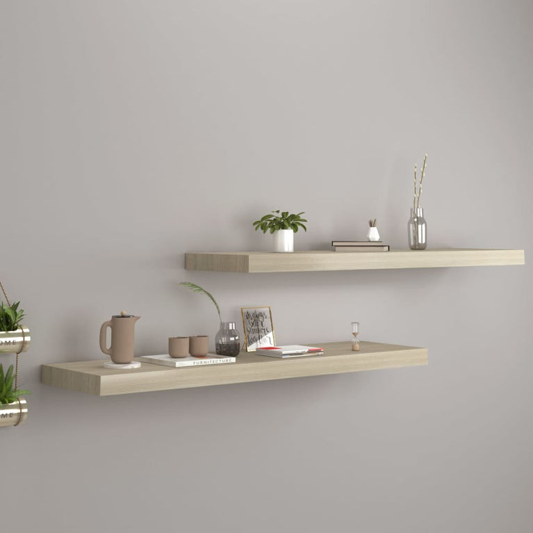 Wandschappen zwevend 2 st 90x23,5x3,8 cm MDF eikenkleurig MeubelReus