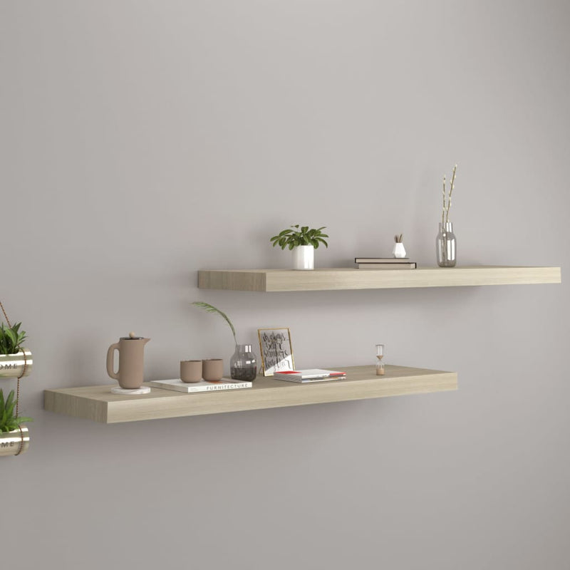 Wandschappen zwevend 2 st 90x23,5x3,8 cm MDF eikenkleurig MeubelReus