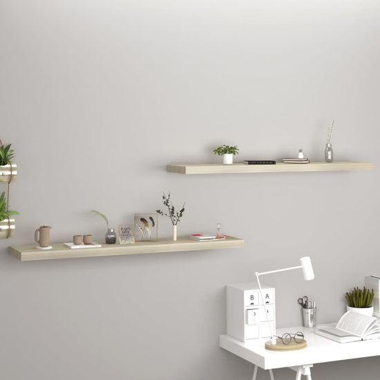 Wandschappen zwevend 2 st 120x23,5x3,8 cm MDF eikenkleurig MeubelReus