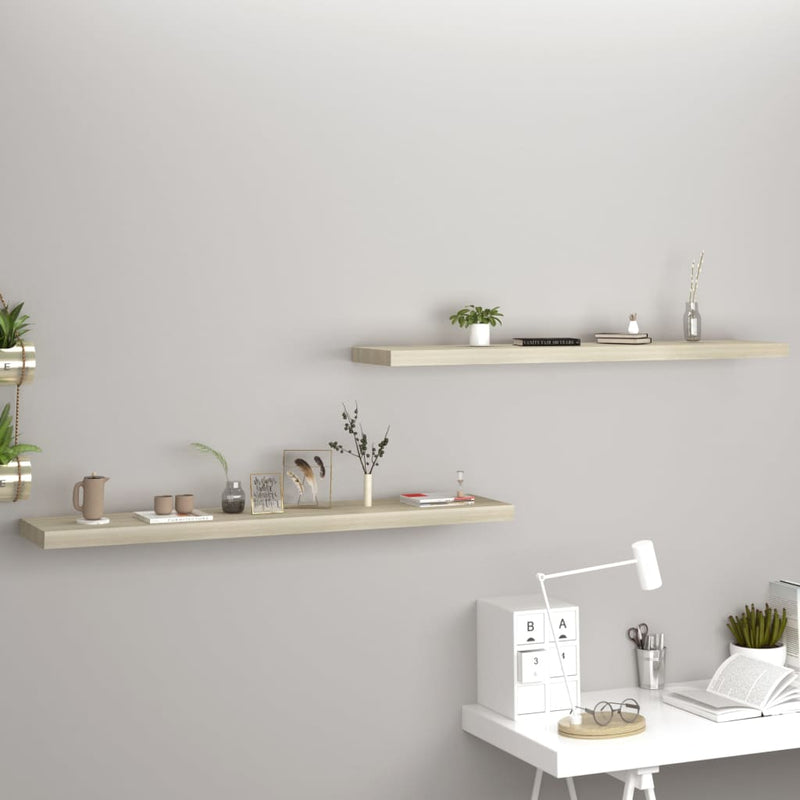 Wandschappen zwevend 2 st 120x23,5x3,8 cm MDF eikenkleurig MeubelReus