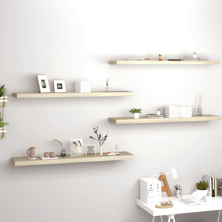Wandschappen zwevend 4 st 120x23,5x3,8 cm MDF eikenkleurig MeubelReus