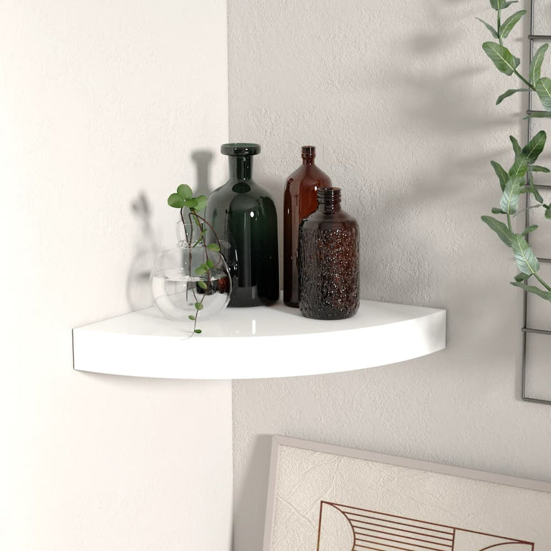 Hoekschap zwevend 25x25x3,8 cm MDF hoogglans wit MeubelReus