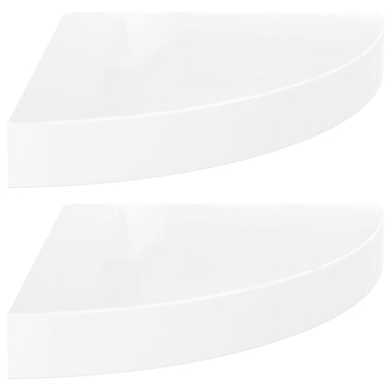 Hoekschappen zwevend 2 st 25x25x3,8 cm MDF hoogglans wit MeubelReus