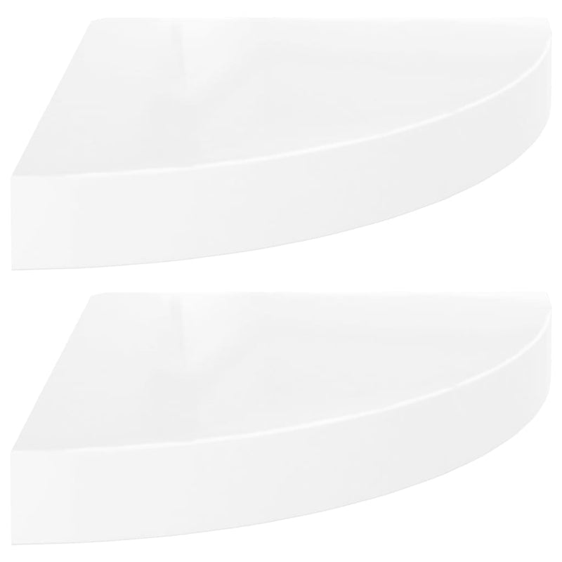Hoekschappen zwevend 2 st 25x25x3,8 cm MDF hoogglans wit MeubelReus