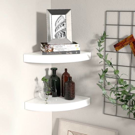 Hoekschappen zwevend 2 st 25x25x3,8 cm MDF hoogglans wit MeubelReus