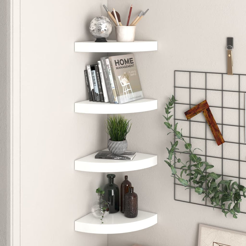 Hoekschappen zwevend 4 st 25x25x3,8 cm MDF hoogglans wit MeubelReus