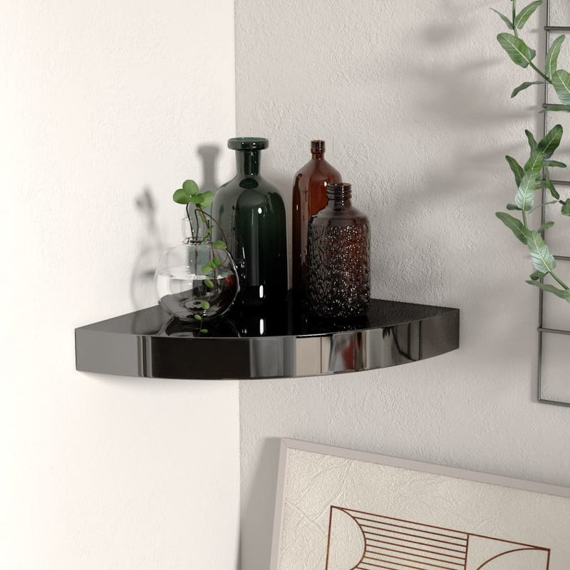 Hoekschap zwevend 25x25x3,8 cm MDF hoogglans zwart MeubelReus