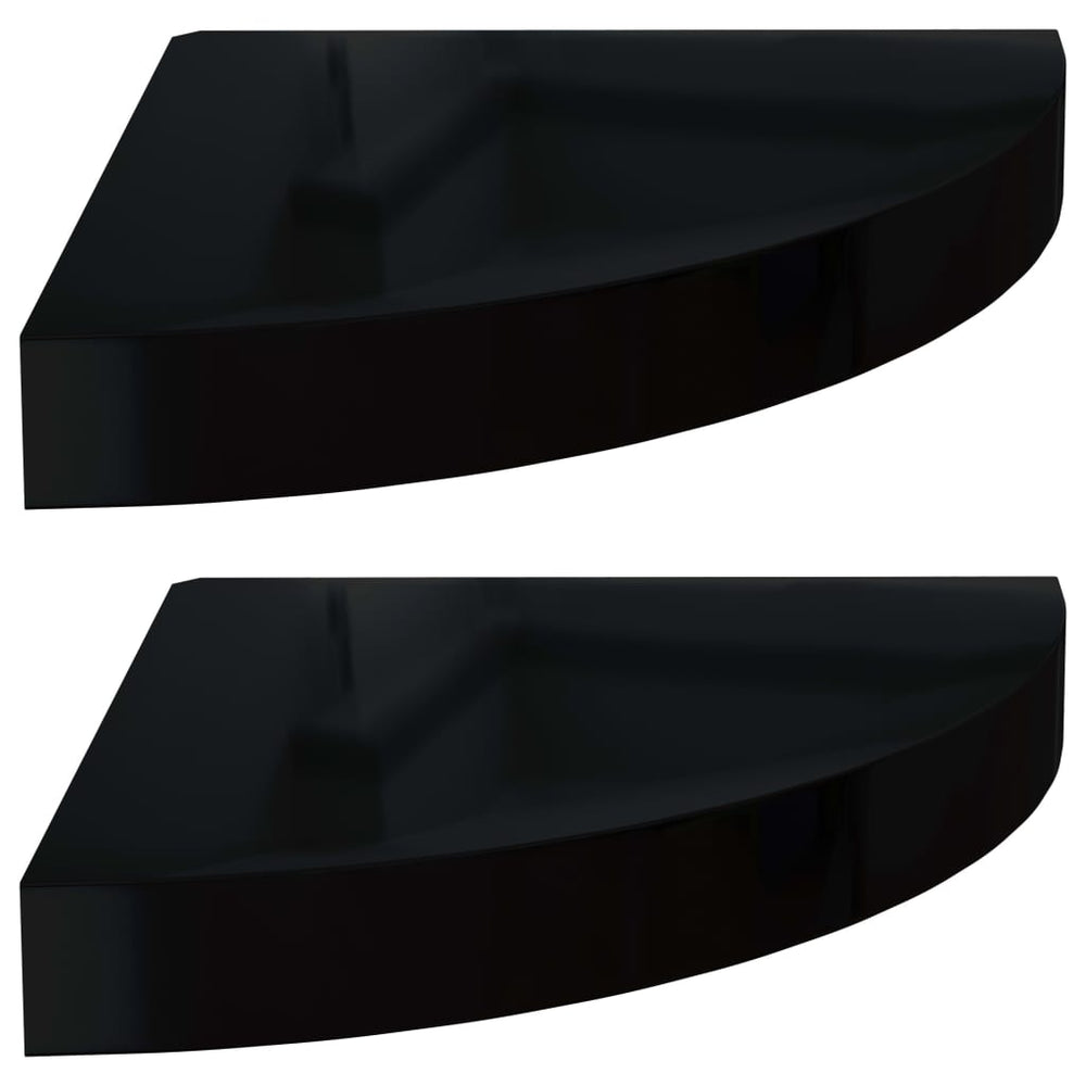 Hoekschappen zwevend 2 st 25x25x3,8 cm MDF hoogglans zwart MeubelReus
