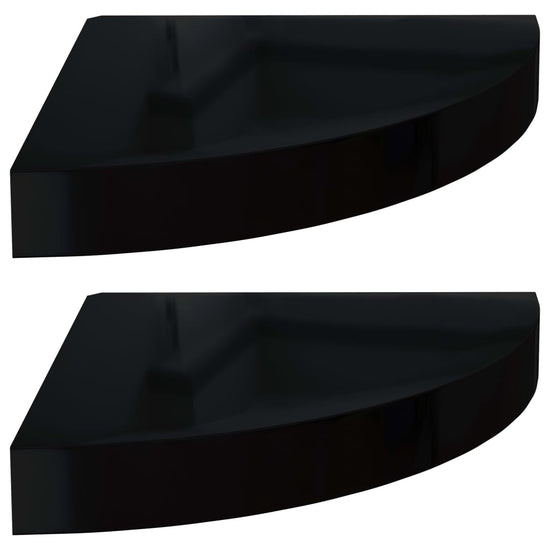 Hoekschappen zwevend 2 st 25x25x3,8 cm MDF hoogglans zwart MeubelReus