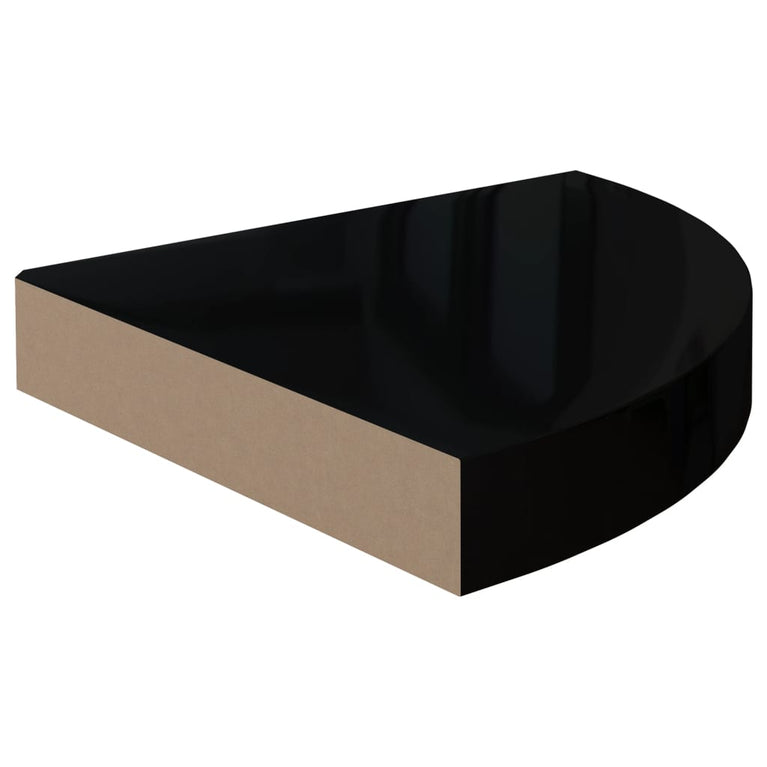 Hoekschappen zwevend 2 st 25x25x3,8 cm MDF hoogglans zwart MeubelReus