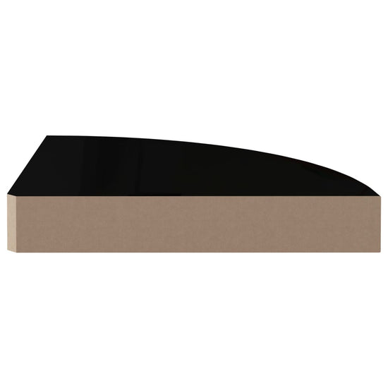 Hoekschappen zwevend 2 st 25x25x3,8 cm MDF hoogglans zwart MeubelReus