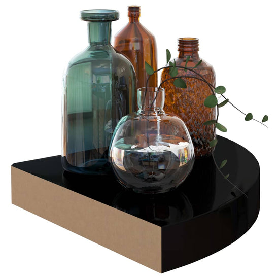 Hoekschappen zwevend 2 st 25x25x3,8 cm MDF hoogglans zwart MeubelReus