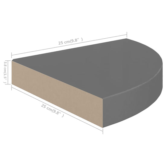 Hoekschap zwevend 25x25x3,8 cm MDF hoogglans grijs MeubelReus