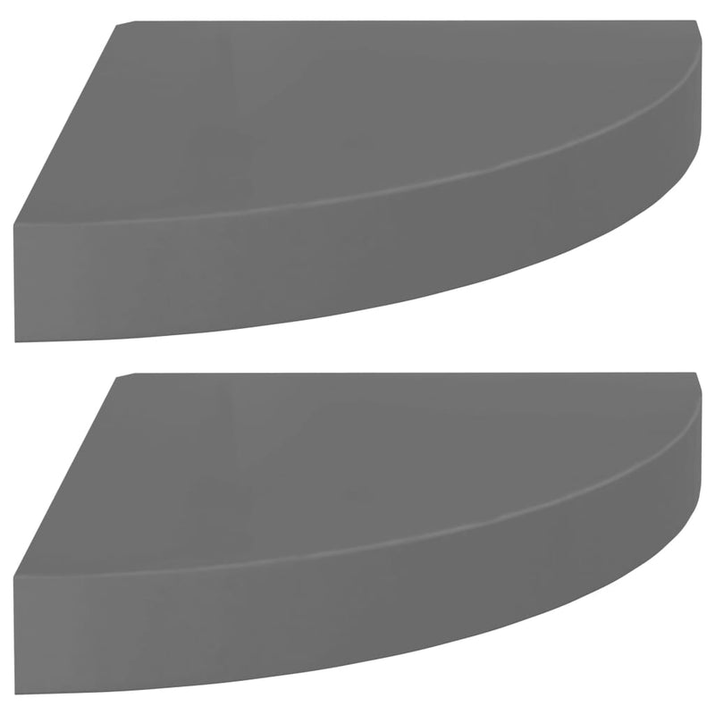 Hoekschappen zwevend 2 st 25x25x3,8 cm MDF hoogglans grijs MeubelReus
