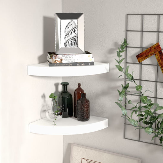 Hoekschappen zwevend 2 st 25x25x3,8 cm MDF wit MeubelReus