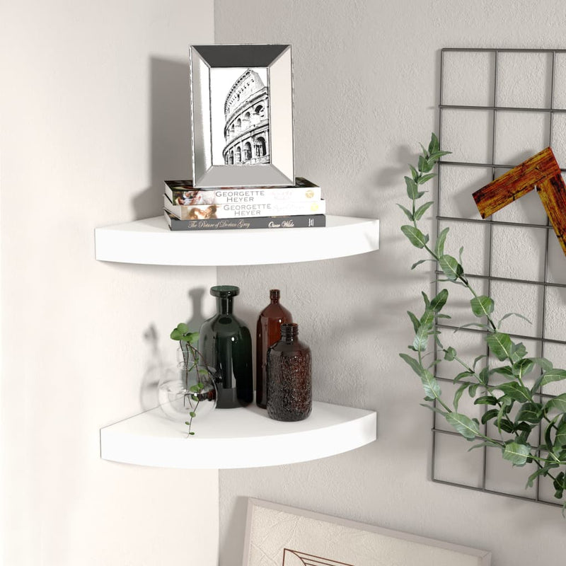 Hoekschappen zwevend 2 st 25x25x3,8 cm MDF wit MeubelReus