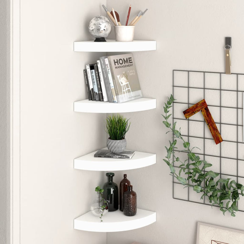 Hoekschappen zwevend 4 st 25x25x3,8 cm MDF wit MeubelReus