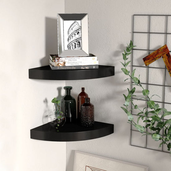 Hoekschappen zwevend 2 st 25x25x3,8 cm MDF zwart MeubelReus