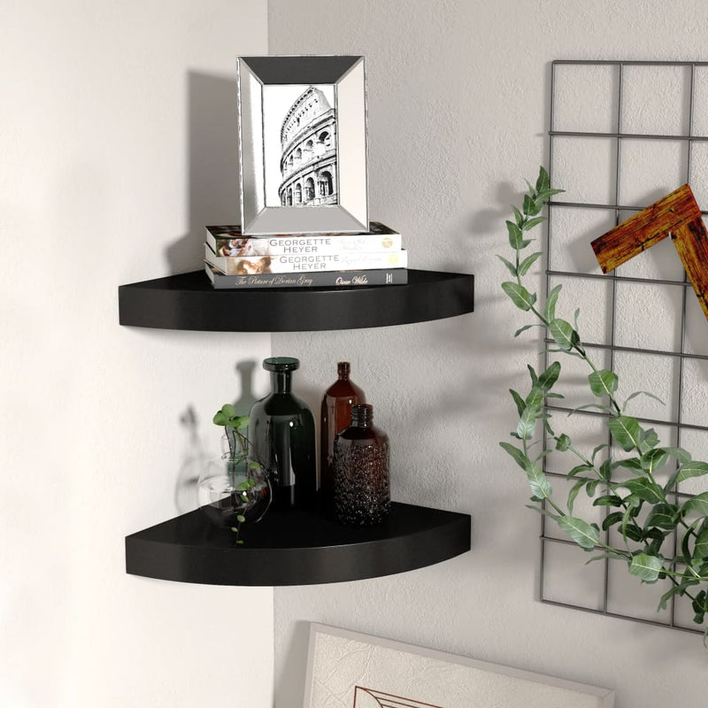 Hoekschappen zwevend 2 st 25x25x3,8 cm MDF zwart MeubelReus