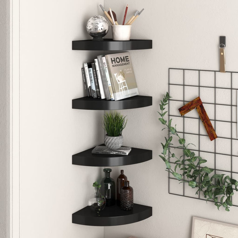 Hoekschappen zwevend 4 st 25x25x3,8 cm MDF zwart MeubelReus