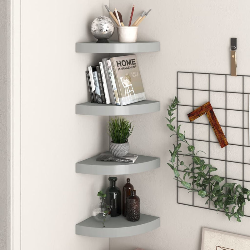 Hoekschappen zwevend 4 st 25x25x3,8 cm MDF grijs MeubelReus