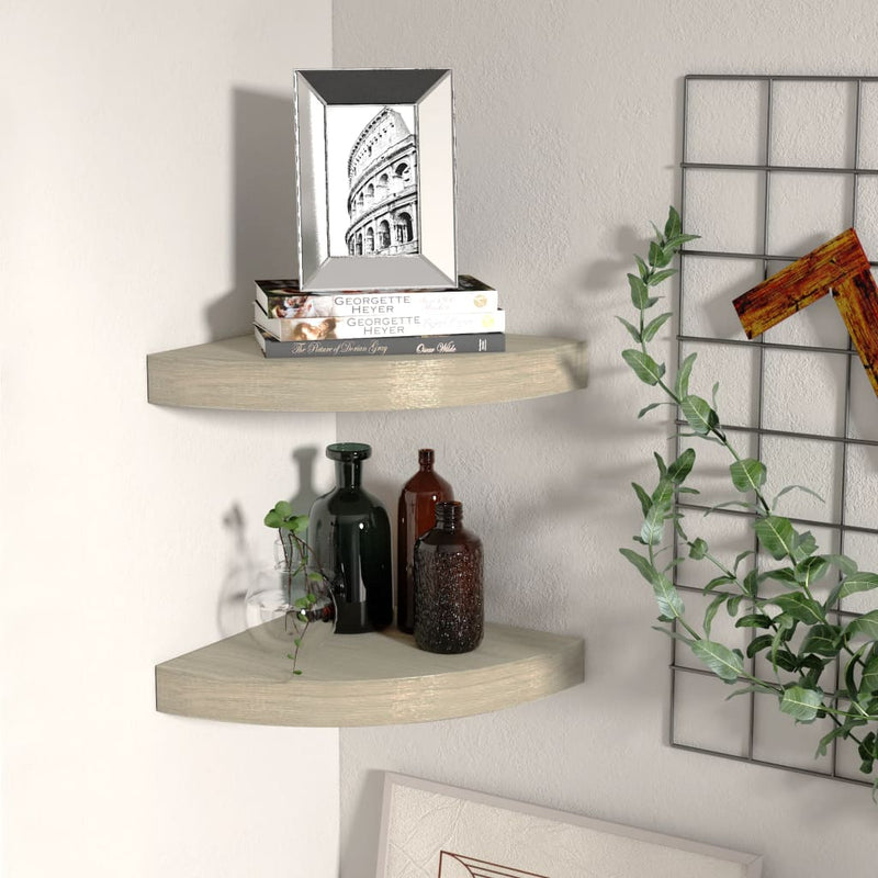 Hoekschappen zwevend 2 st 25x25x3,8 cm MDF eikenkleurig MeubelReus