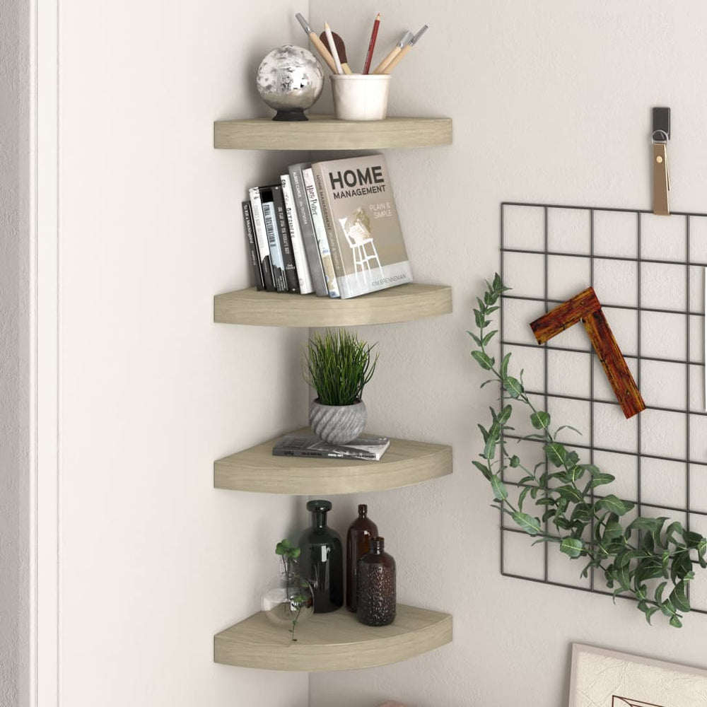 Hoekschappen zwevend 4 st 25x25x3,8 cm MDF eikenkleurig MeubelReus