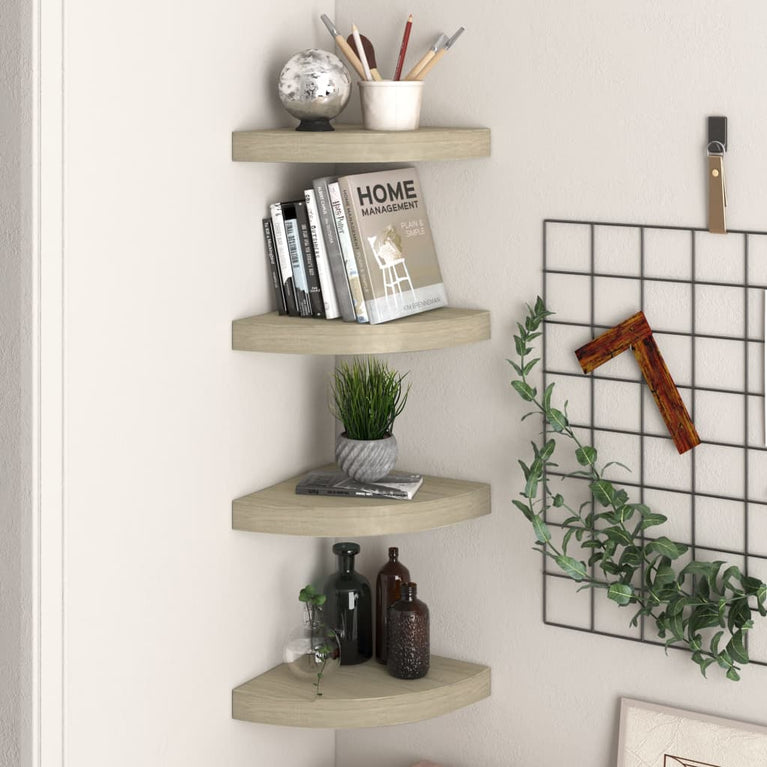 Hoekschappen zwevend 4 st 25x25x3,8 cm MDF eikenkleurig MeubelReus