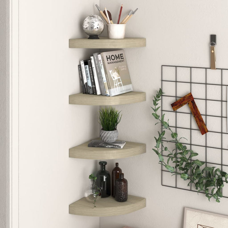 Hoekschappen zwevend 4 st 25x25x3,8 cm MDF eikenkleurig MeubelReus