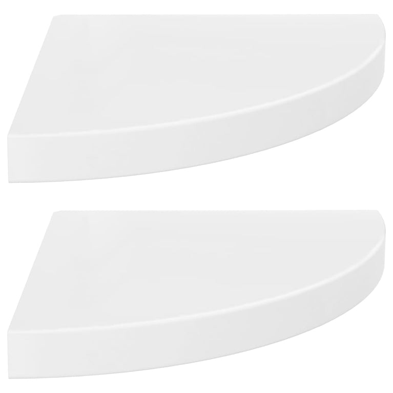 Hoekschappen zwevend 2 st 35x35x3,8 cm MDF hoogglans wit MeubelReus