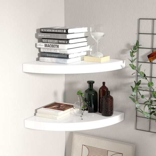 Hoekschappen zwevend 2 st 35x35x3,8 cm MDF hoogglans wit MeubelReus