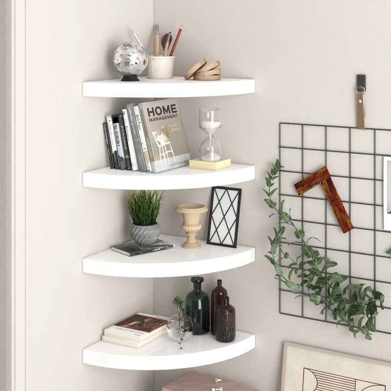 Hoekschappen zwevend 4 st 35x35x3,8 cm MDF hoogglans wit MeubelReus