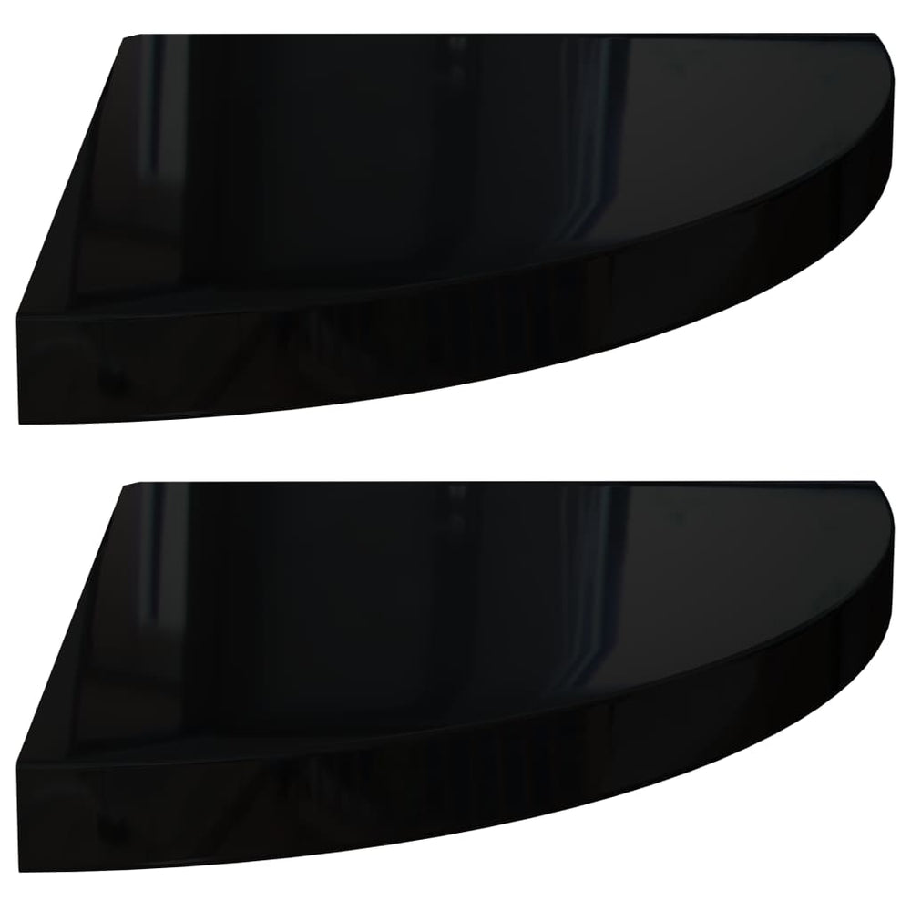 Hoekschappen zwevend 2 st 35x35x3,8 cm MDF hoogglans zwart MeubelReus