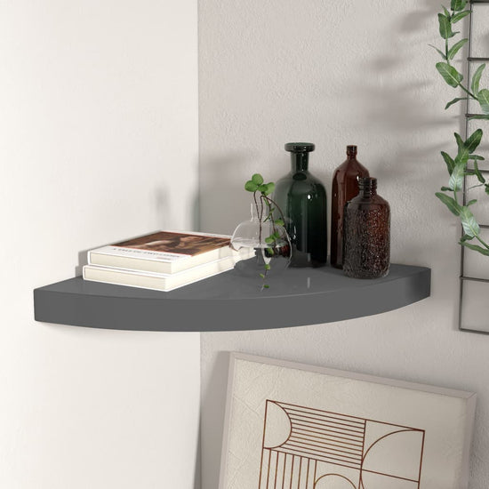 Hoekschap zwevend 35x35x3,8 cm MDF hoogglans grijs MeubelReus
