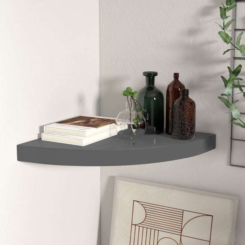 Hoekschap zwevend 35x35x3,8 cm MDF hoogglans grijs MeubelReus