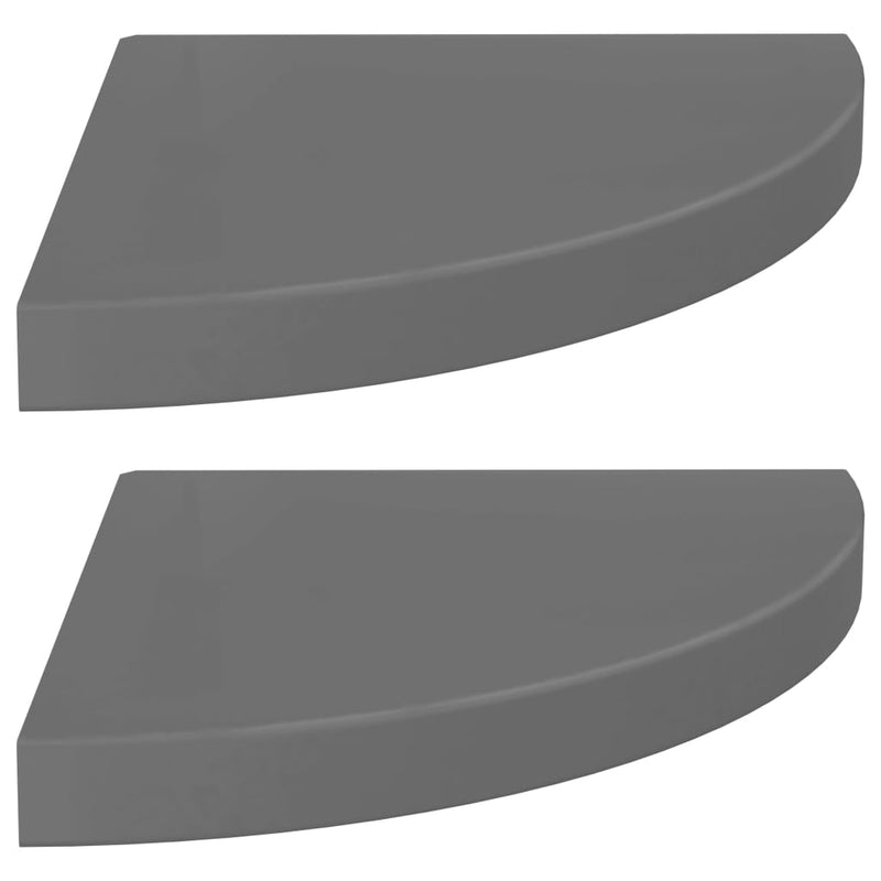 Hoekschappen zwevend 2 st 35x35x3,8 cm MDF hoogglans grijs MeubelReus