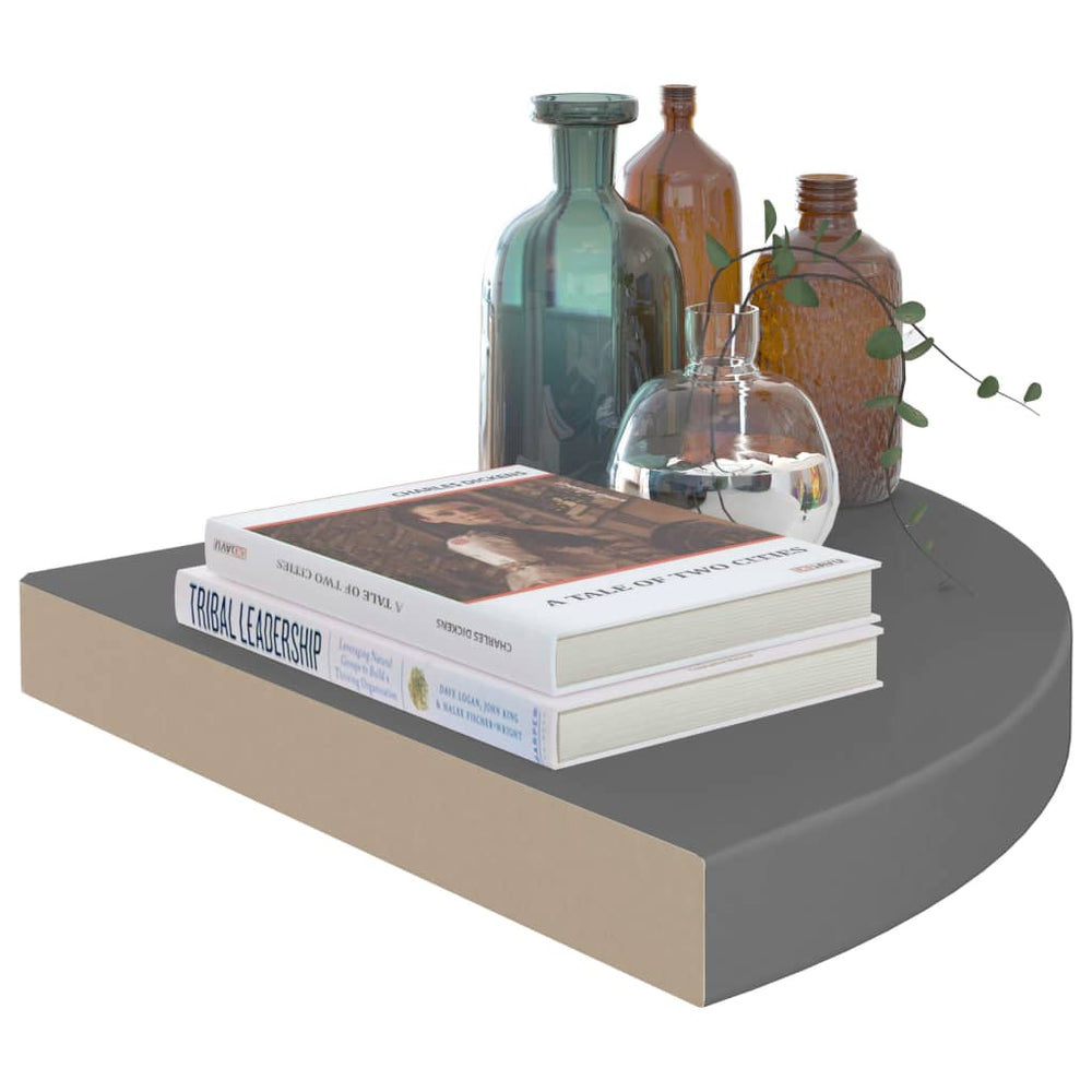 Hoekschappen zwevend 2 st 35x35x3,8 cm MDF hoogglans grijs MeubelReus