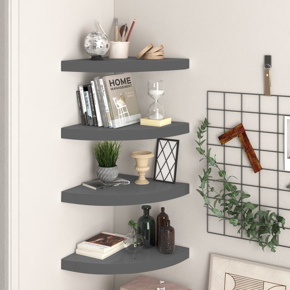 Hoekschappen zwevend 4 st 35x35x3,8 cm MDF hoogglans grijs MeubelReus