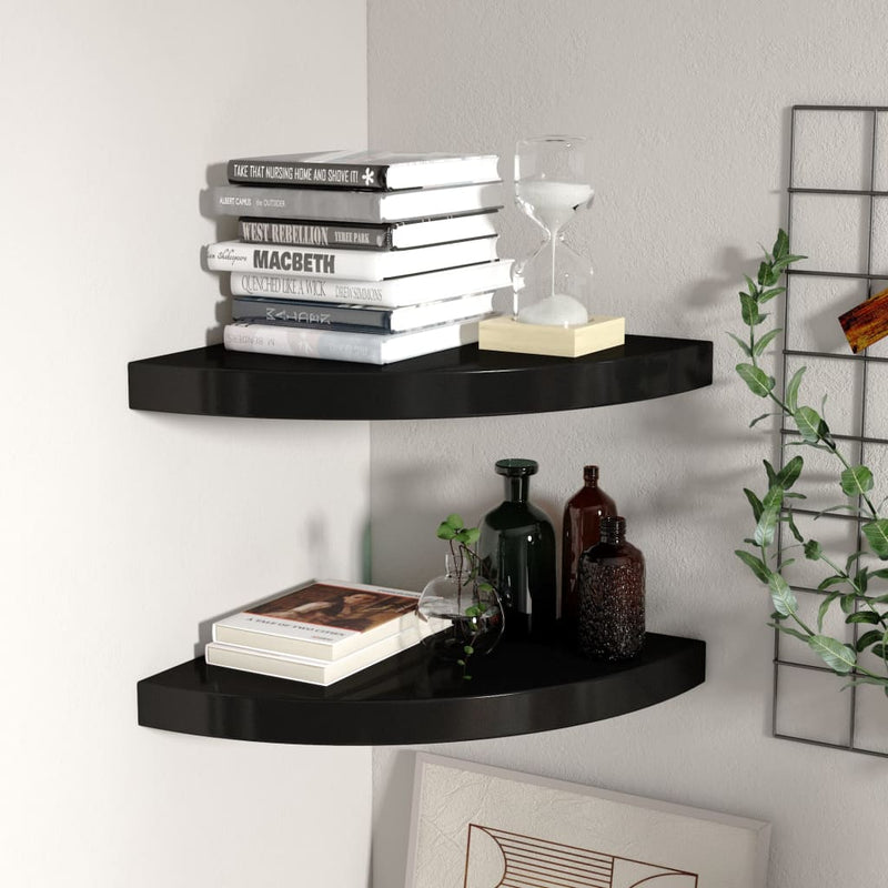 Hoekschappen zwevend 2 st 35x35x3,8 cm MDF zwart MeubelReus