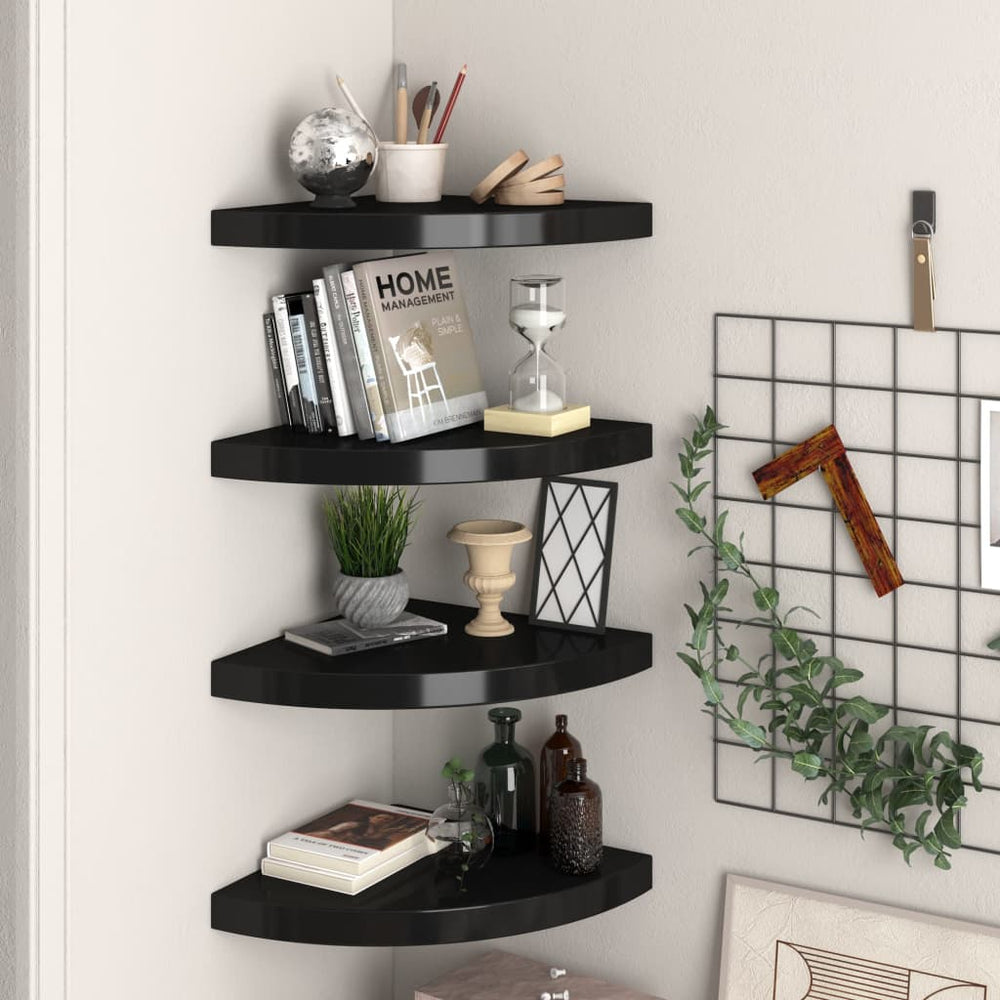 Hoekschappen zwevend 4 st 35x35x3,8 cm MDF zwart MeubelReus