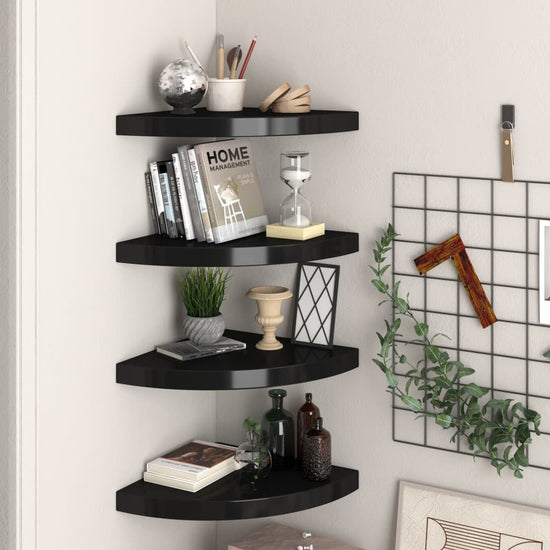 Hoekschappen zwevend 4 st 35x35x3,8 cm MDF zwart MeubelReus