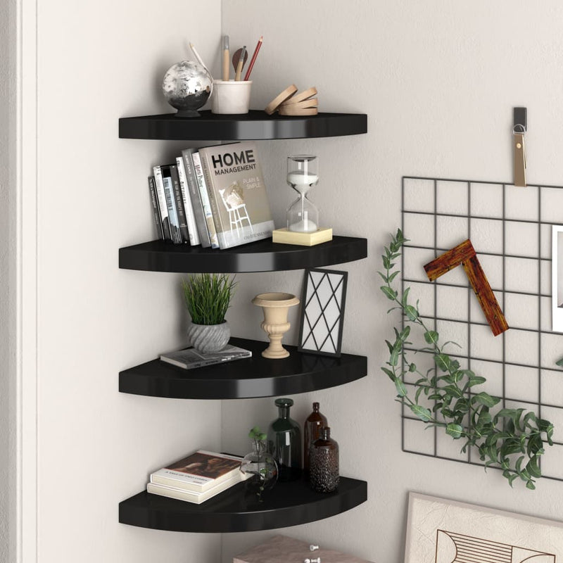 Hoekschappen zwevend 4 st 35x35x3,8 cm MDF zwart MeubelReus
