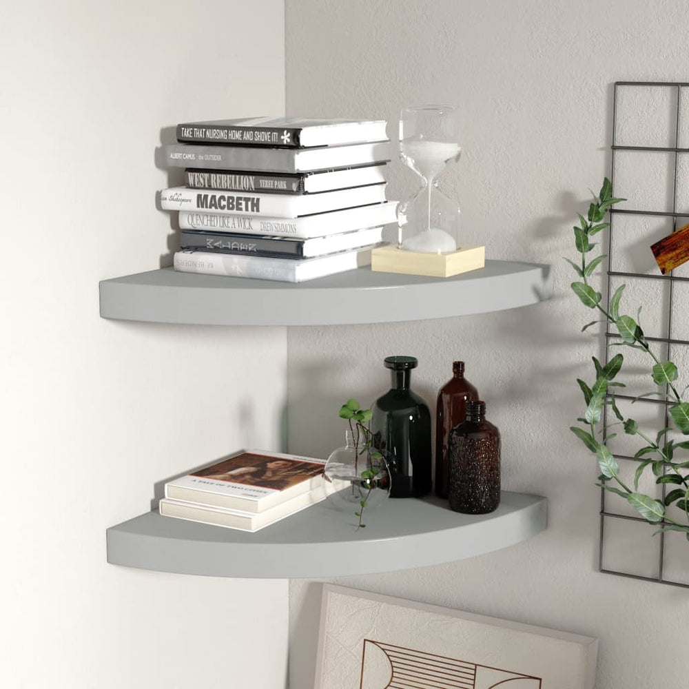 Hoekschappen zwevend 2 st 35x35x3,8 cm MDF grijs MeubelReus