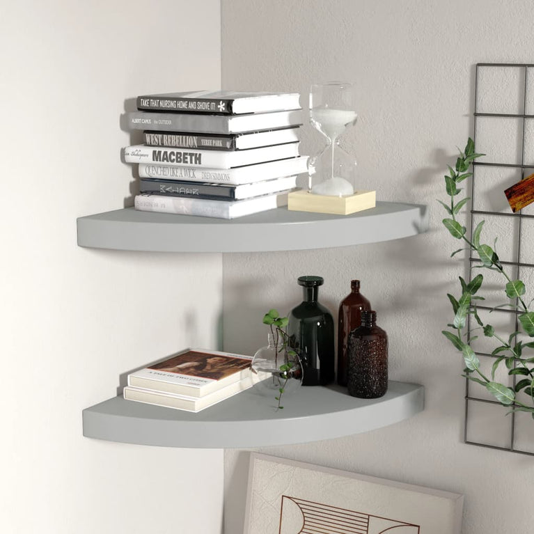 Hoekschappen zwevend 2 st 35x35x3,8 cm MDF grijs MeubelReus