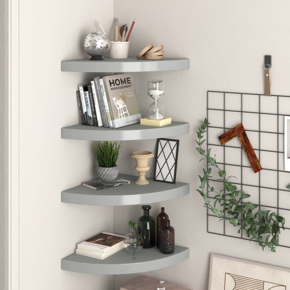 Hoekschappen zwevend 4 st 35x35x3,8 cm MDF grijs MeubelReus